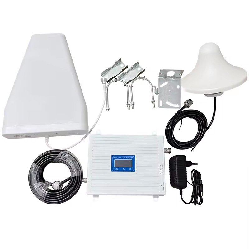 tri band cell phone signal booster repeater 900 1800 2100mhz gsm 2g 3g 4g signal repeater with two ports